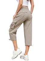 Hormtaer Women Cropped Trousers Cargo Summer Capri Joggers Ladies Pants 3/4 Length Sweatpants Outdoor Casual Hiking Trousers with 6 Pockets