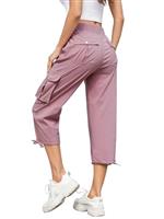 Hormtaer Women Cropped Trousers Cargo Summer Capri Joggers Ladies Pants 3/4 Length Sweatpants Outdoor Casual Hiking Trousers with 6 Pockets