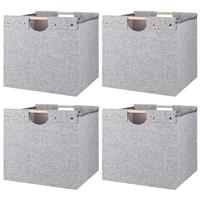 BinWhiz 4-Pack 33x33x33 cm Collapsible Storage Cubes, Fabric Bins with Wooden Handles for Kallax Shelves, Closet, Cabinet, Bookcase, Home Organizer Boxes for Decor and Laundry