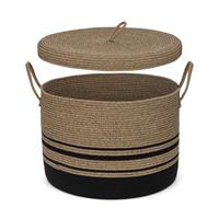 ORGMASTER Large Laundry Basket with Lid, Cotton Rope Laundry Hamper Foldable Storage Organizer Bin Blanket Basket for Comforter, Cushions, Clothes, Pillows, 52 x 52 x 38 cm