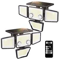 K KASONIC Solar Dual-Sensor Outdoor Lights, 2500LM Floodlight with Remote, 6500K 286-Led Lamps, 2 Pack Motion Security Lights Waterproof