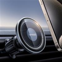Lamicall for MagSafe Car Mount [Glass Panel] - Metal Magnetic Car Phone Holder with 20x N52 Magnet, Air Vent Cradle Hook for iPhone 16 15 14 13 Pro/Max/Plus/Mini & MagSafe Case, Others with Metal Ring