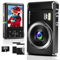 Digital Camera 4K 44MP Compact Digital Camera with 32GB SD Card for Photography, Autofocus Portable Mini Camera for Kids Beginners, Boys, Girls Teens with 16X Digital Zoom and 2 Batteries