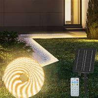 CCILAND Solar LED Strip Lights Outdoor, IP65 Waterproof 10M 200 LED Light Strip with 8 Modes Remote Flexible Sleeve Strip