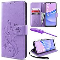 YIRSUR for Samsung Galaxy A15 Case with Screen Protector and Touch pen, Leather Flip Wallet Women Me