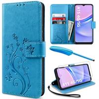 YIRSUR for Samsung Galaxy A15 Case with Screen Protector and Touch pen, Leather Flip Wallet Women Men Case Magnetic Closure Cover with Card Slots and Kickstand for Galaxy A15 5G/4G Phone Cover Purple
