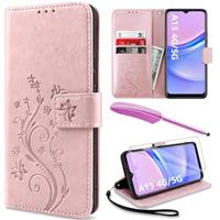 YIRSUR for Samsung Galaxy A15 Case with Screen Protector and Touch pen, Leather Flip Wallet Women Men Case Magnetic Closure Cover with Card Slots and Kickstand for Galaxy A15 5G/4G Phone Cover Purple