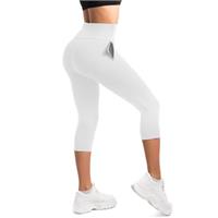 SINOPHANT Capri 3/4 Length Leggings for Women with Pockets High Waisted Buttery Soft Elastic Opaque Cropped Trouser for Gym Yoga Sports