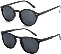 ZENOTTIC 2 Pack Polarised Sunglasses Womens Mens Unisex Retro Round and Square Sun Glasses with UV40