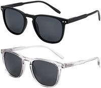 ZENOTTIC 2 Pack Polarised Sunglasses Womens Mens Unisex Retro Round and Square Sun Glasses with UV400 Protection