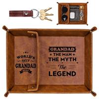 Funistree Valet Tray for Men, Bedside Organiser for Daddy Father Step Best Dad Birthday Gift, Secret Santa Presents Leather Tray for Wallet Keys Watch Men's Accessories