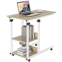 Dripex C Shaped Side Table - Height Adjustable Mobile Rolling Laptop Table with 2 Tiers Storage Shelves - Coffee Snack Table for Small Space, Living Room, Bedroom (White)