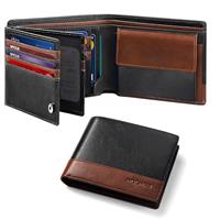 HOCRES Wallets for Mens Muti-Functional RFID Blocking Leather Slim Wallet with 15 Credit Card Holders, 2 Banknote Compartments & 2 ID Window Minimalist Wallets Men with Gift Box