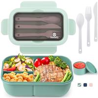 Sinnsally Lunch Box,1250ml Stackable Bento Box for Kids Adults,Packed Food Container with 3 Compartments and Cutlery Set,Layered Lunchbox,Leakproof, Rectangle,Microwave and Dishwasher Safe(Pink)