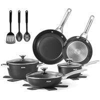 BEZIA Induction Hob Pan Set 15-Piece, Pots and Pans Set with Healthy Ceramic Non-Stick Coating, Stainless Steel Handles Lids, Compatible with All Stoves, Black