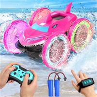 AYIQUTY Remote Control Cars, Amphibious RC Stunt Car with Gesture Sensing and LED Light, 2.4GHz Waterproof Dual RC, RC Car Toys Girl Gifts for 6-12 Years Old Boys, Beach Water