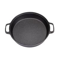 Warmiehomy Cast Iron Griddle Pan,30cm Pre-Seasoned Non-Stick Grill Pan,Round BBQ Skillet with 2 Handles for Gas Induction Hob,Flat Surface