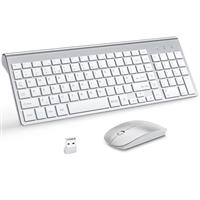 Wireless Keyboard and Mouse with Mouse Pad Ultra Slim Combo, MOOJAY 2.4G USB Quiet Compact Scissor Switch Keyboard Mice Set with Cover, 2 AA and 2 AAA Batteries, for Laptop/PC/Windows