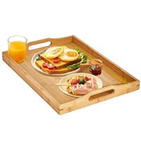 Extra Large Wooden Trays for Food Serving, Rectangular Bamboo Serving Tray with Handles for Eating Breakfast Dinner, Wooden Tray for Serving Tea Coffee Snack (50 x 40 CM)