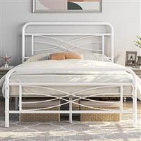 Yaheetech Vintage Metal Bed Frame with Criss-Cross Design Headboard/Ample Underbed Storage Space/Heavy Duty Slat Support/No Box Spring Needed