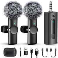 Dual Wireless Lavalier Microphone for Camera/iPhone/Android Phone/Laptop/Computer/GoPro, Professional Plug-Play Lapel Microphone for Video Recording, Interview, Vlogging
