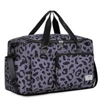 FIORETTO Womens Mens Sports Gym Bag Duffle Bag with Shoes Compartment, Weekend Travel Bag Overnight Bag for Women, Water Resistant Holdall Hospital Bag for Swimming Leopard Print