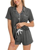 SWOMOG Women Pyjamas Set Short Sleeve Sleepwear Womens Button Down Nightwear PJ Set with Pockets