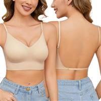PASUDA Low Back Bra for Women Backless Deep V Neck Plunge Bras Wirefree Multiway Convertible Strap Ladies Black Nude Removeable Padding Bra with Adjustable Buckle