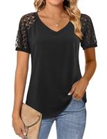Beluring Womens Lace Long Sleeve Tops Plain V Neck T Shirts Loose Casual Blouse Dressy Tunic Shirt