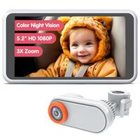 LUCKVIEW 5.2" Baby Car Camera, Starlight Color Night Vision Monitor for Backseat, Unique Headrest Mount with 360 Rotation, 3X Zoom in Closer, Brightness for Eye Comfort, Must-Have Baby Item BM2