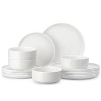 MALACASA, Series Felisa, 30-Piece Dinner Sets Red Stripes Ivory White Porcelain Dinner Service Set with 6 Cups/Saucers/Dessert Plates/Soup Plates/Dinner Plates