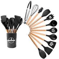 Kitchen Utensil Set, 12 PCS Silicone Cooking Utensils Set with Wooden Handle, Heat Resistant, Nonstick Cookware Tongs Spatula Spoon Set, Dishwasher Safe, Best Kitchen Tools
