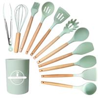 Kitchen Utensil Set, 12 PCS Silicone Cooking Utensils Set with Wooden Handle, Heat Resistant, Nonstick Cookware Tongs Spatula Spoon Set, Dishwasher Safe, Best Kitchen Tools