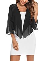 Aottori Chiffon Bolero Shrugs for Women Summer Cropped Cardigan Ladies 3/4 Sleeve Open Front Sheer Shawl Tops for Evening Wedding Dress