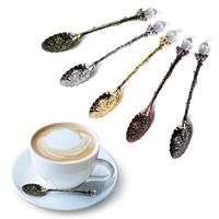 MEGAVOW 5 Pcs Retro Coffee Spoons Vintage Crystal Alloy Deco