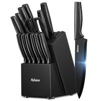 Knife Set, Yabano 14 Pieces Knife Block Set with Built-in Sharpener, Sharp Black Kitchen Knife Set with Block, Dishwasher Safe