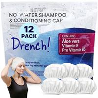 Drench! No Rinse Shampoo Cap - Waterless Shampoo & Conditioner Hair Wash Cap - Dry Hair Washing Aids w Aloe Vera & Vitamins Caps No Rinse for Elderly - Mobility Aids - Pack of 12