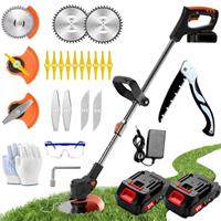 Garden Cordless Strimmer - Electric Grass Strimmer with Metal Blade, 2 X 21V Lithium Battery & Fast Charger