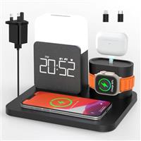 COLSUR 6 in 1 Wireless Charging Station, MagSafe 18W Wireless Charger with Alarm Clock, Night Light, Wireless Charger Stand for iPhone 16 15 14 13 12 11 X Pro Max, Apple Watch, AirPods