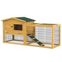 PawHut Rabbit Hutch Outdoor, Wooden Guinea Pig Hutch with Run, Openable Roof, Pull-Out Tray, Ramp for 1-2 Rabbits, 150 x 52.5 x 68 cm