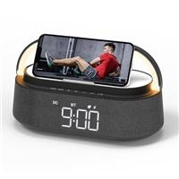 FREEFISH Bluetooth Speaker with Wireless Charger, FM Radio, Adjustable LED Night Light, Dual Wireless Speakers, 15W Wireless Charging, Bluetooth 5.0