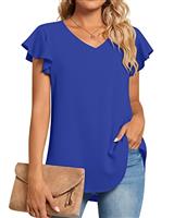 TAOHUADAO Womens Casual T-Shirts V Neck Chiffon Blouse Ruffle Sleeve Summer Tops