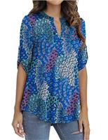 GingDin Womens Tops 3/4 Sleeve Plus Size Floral Print V Neck Blouses & Shirts Size Large/1X-Large/2X-Large/3X-Large/4X-Large
