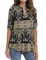 GingDin Womens Tops 3/4 Sleeve Plus Size Floral Print V Neck Blouses & Shirts Size Large/1X-Large/2X-Large/3X-Large/4X-Large