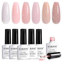 RARJSM Nude Gel Polish Set Pale Pink Milky Jelly Shimmer Holographic Glitter Iridescent Gel Nail Polish 7.5ml 6 Pcs Translucent Natural Soak off UV LED Cured