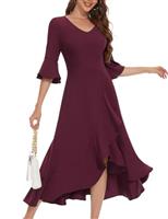 HomRain Women's V Neck Wedding Guest Dresses for Formal Cocktail Evening Party Prom Dress with Long Bell Sleeve