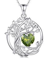 FANCIME Tree of Life Birthstone Necklace for Women 925 Sterling Silver Tree Pendant Birthstone Necklace Jewellery Gemstone Anniversary Birthday Christmas Gifts for Wife Girls Her
