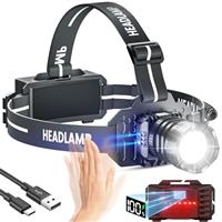 Sogdeco Head Torch Rechargeable 8 Light Modes 5000LM Super Bright Led Headtorch with Red Warning Light,Sensor Control,Head Torch Waterproof IPX6 for Camping Running Fishing Hiking