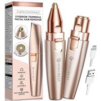 VG VOGCREST Eyebrow Facial Trimmer: 2 in1 Rechargeable Facial Hair Removal and Eyebrow Shaver - Face Lips Body Painless Facial Razor with Built-in LED Light