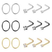 Lusofie 15Pcs Open Nose Rings Hoops L Shaped Nose Studs Set